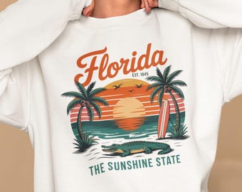 Florida Sweatshirt, Retro Florida Crewneck, Vintage Beach Shirt, Florida Vacation Sweatshirt, Palm Tree Pullover