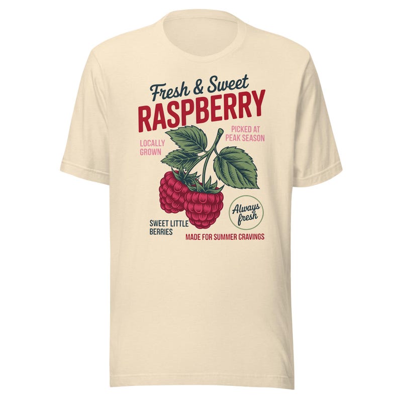 Retro Raspberry T-Shirt, Vintage Fruit Graphic Tee, Fresh & Sweet Raspberry Shirt, Summer Berry Tee, Cottagecore Fruit Shirt