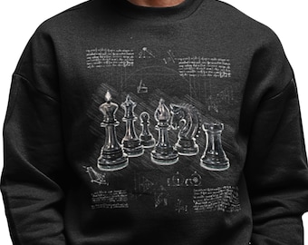 Schach-Sweatshirt, Vintage-Retro-Pullover mit Schachmotiv, minimalistisches Brettspiel-Sweatshirt für Damen und Herren