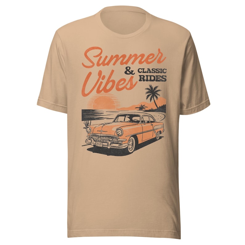 Retro Summer Tee, Summer Vibes Shirt, Vintage Car Graphic T-Shirt, Classic Car Tee, Summer Vacation Shirt, Retro Beach Vibes Tee