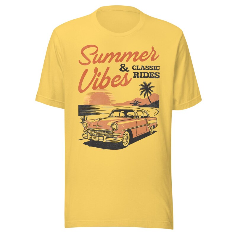 Retro Summer Tee, Summer Vibes Shirt, Vintage Car Graphic T-Shirt, Classic Car Tee, Summer Vacation Shirt, Retro Beach Vibes Tee