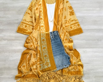 Vacation beach cover Velvet Mesh Boho Kimono, One Size Fits Most