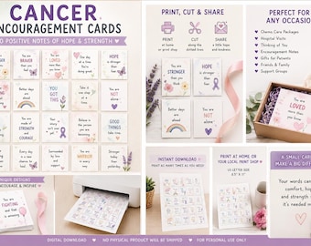 Cancer Encouragement Cards | 20 Positive Support Notes (Digital Download)