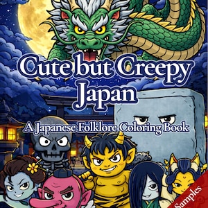 Livre de coloriage Yokai japonais à imprimer, 41 pages à colorier pour adultes, Japon mignon et effrayant, folklore kawaii et mystérieux, téléchargement PDF instantané image 1