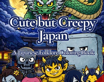 Japanese Yokai Coloring Book Printable, 41 Adult Coloring Pages, Cute Creepy Japan, Spooky Kawaii Folklore PDF Instant Download