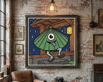 Karakasa Kozo Japanese Yokai Printable Wall Art, Cute Creepy Umbrella Ghost, 4 Art Styles 3 Sizes, Kawaii Digital Download