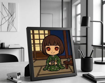 Zashiki Warashi Japanese Yokai Printable Wall Art, Cute Creepy House Spirit, 4 Art Styles 3 Sizes, Kawaii Digital Download