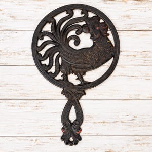 Vintage-Untersetzer in Hahnenform aus Gusseisen, Landhausküchen-Wanddekoration, Schwarz, 30 cm (12 Zoll)