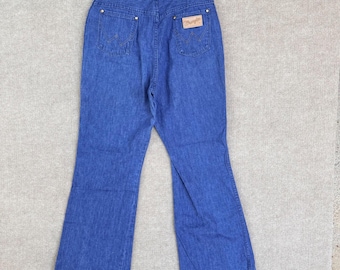 Jeans vintage Wrangler a zampa d'elefante a vita alta, blu, Made in USA, denim, taglia 14, 26x31