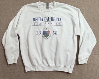Gildan Delta Tau Delta Fraternity Sweatshirt White XL Heavy Blend Crewneck 1858