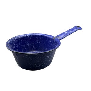 Concha/Paneira Vintage Azul Esmaltada com Pintas, Estilo Fazenda, Graniteware, 16,5 cm (6,5 polegadas)