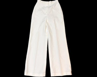 Vintage College Town White High Waisted Wide Leg Trousers Pants Sz 11/12 70s