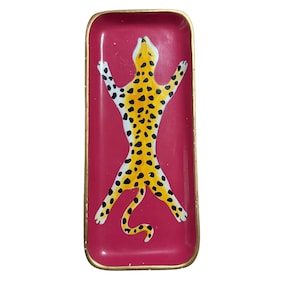 Dana Gibson Rosa Leopard Smyckesbricka Keramik Guldkantad Rektangulär Fångstbricka 28 cm