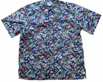 Reyn Spooner Aloha Shirt Herren XL Blau Blumen Kurzarm Button-Up