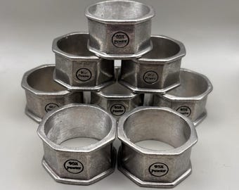 Satz von 8 Metall Silber Serviettenringe Achteck Form 8 Seiten Geometrische 95% Zinn