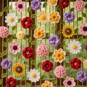 8-in-1 Flower Curtain Crochet Pattern PDF | Floral Garland Window Hanging | Boho Wall Decor | Cottagecore Home Decoration | DIY  Flowers