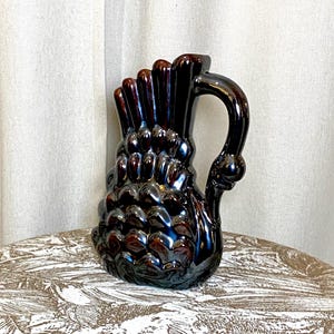 Figural Swan Pitcher, White Pottery with Deep Black Luster Glaze