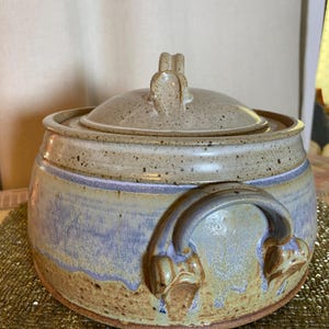 Signed studio pottery lidded soup pot