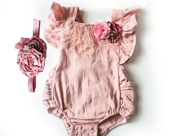 Mauve Baby Girl Romper, First/1st birthday Party Outfit Cake Smash Outfit