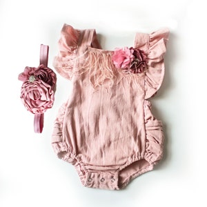 Mauve Baby Girl Romper, First/1st birthday Party Outfit Cake Smash Outfit