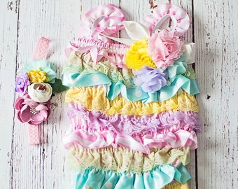 Easter Outfit, First Easter Outfit, Baby Girl Romper, Easter Outfit, Coral Lace Romper,Romper, 1st Easter Outfit, Lace Romper,