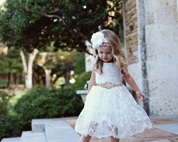 flower girl white lace dress