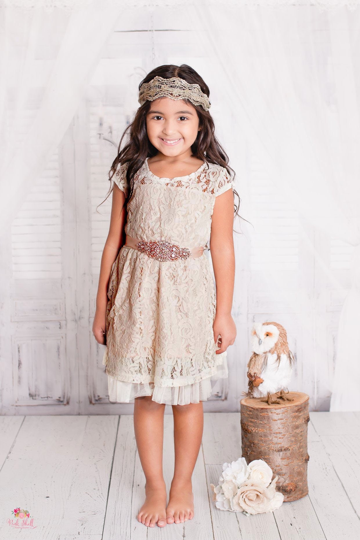 Boho Chic Lace Champagne Flower Girl 