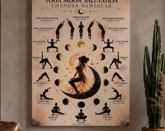 Yoga Practice Chart Wall Decor, Sun Salutation Sequence Poster, Inspirational Canvas Print for Home Studio Gift