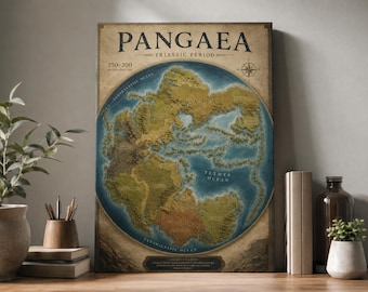 Pangaea Map Poster, Prehistoric Supercontinent Wall Art, Educational Geography Canvas Print Home Decor , Pangaea Wall Art