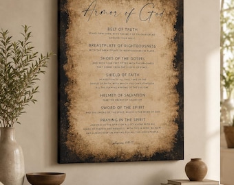 Ephesians 6:14-18 Christian Wall Art, Armor of God Prayer Poster, Vintage Scripture Canvas Decor for Bedroom Office Gift