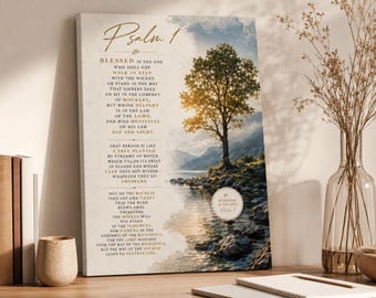 Psalm 1 Scripture Poster, Bible Verse Wall Art, Christian Canvas Print for Living Room Kitchen Home Decor
