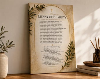 Litany of Humility Christian Wall Decor, Inspirational Prayer Canvas Print, Faith Based Artwork for Bedroom Bathroom Gift