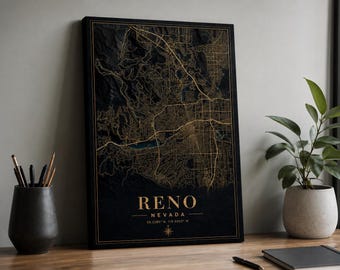 Reno Nevada Map Poster, City Street Map Wall Art, Modern Canvas Print for Bedroom Hallway Home Decor