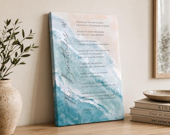 Matthew 5 3-10 Beatitudes Wall Art, Bible Verse Prayer Poster, Christian Canvas Print Vertical Home Decoration