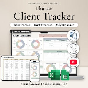 Foglio di calcolo CRM per il monitoraggio dei clienti, Fogli Google, Excel, Database clienti, Monitoraggio attività, Monitoraggio fatture, Registro comunicazioni, Gestione lead, Modello