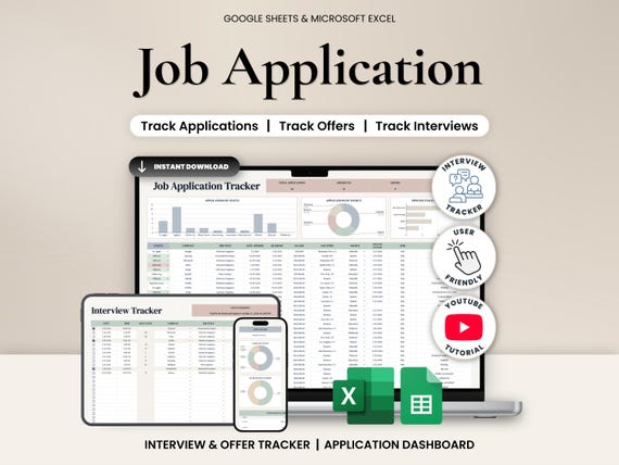 Job Application Tracker Google Sheets Job Search Tracker Spreadsheet Interview Tracker Job Offer Tracker Career Planner Dashboard Excel