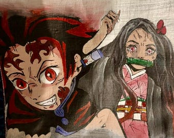 Hand Painted Demon Slayer Denim Jacket | Tanjiro Nezuko Wearable Art