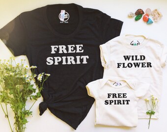 FREE SPIRIT - Black or Grey Vintage Feel T Shirt  - Mama Tank - Vintage Inspired - Boho Mama - Tee Shirt