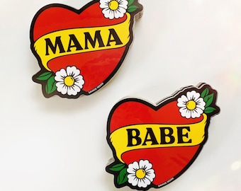 BABE HEART and MAMA heart - die cut vinyl stickers