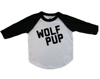 Wolf Pup Raglan - Wolf Tee - Longsleeve Baseball Tee - Kids Wolf Pup Shirt