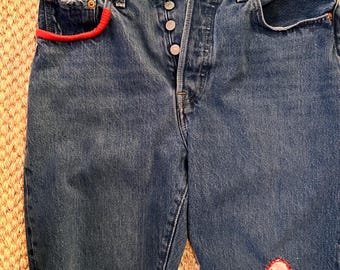 Vintage Levi Jeans, patches and Sashiko, 28x30