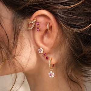 Rosa Opal Blume Ohrmanschette Set, Gold Knorpel Ohrringe, Helix & Lobe Piercing Schmuck, nette Stapel Ohrringe für Frauen Geschenk