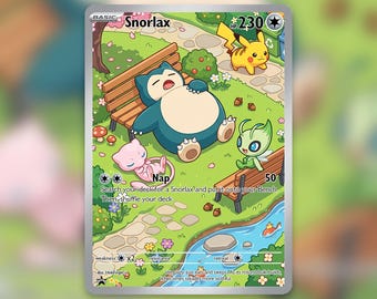 Snorlax Sleeping in the Park Custom Card! Hand Made!