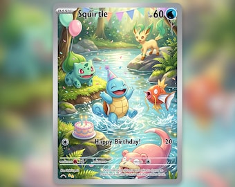 Squirtle Happy Birthday Stream Custom Card! Hand Made!