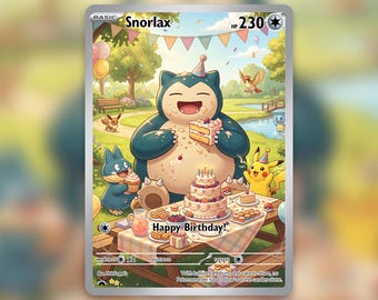 Snorlax Happy Birthday Pikachu Munchlax Park Custom Card! Hand Made!