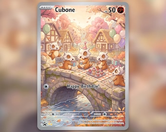 Cubone Happy Birthday Village Custom Card! Hand Made!