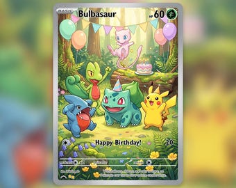 Bulbasaur Happy Birthday Forest Custom Card! Hand Made!