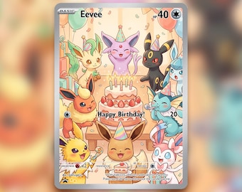 Eevee Happy Birthday Custom Card! Hand Made!