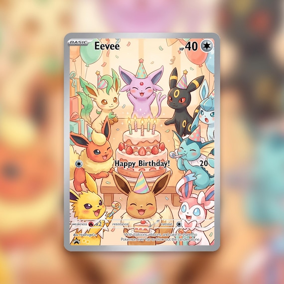 Eevee Happy Birthday Custom Card! Hand Made!