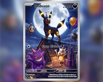 Umbreon Happy Birthday Moonbreon Rooftop Custom Card! Hand Made!
